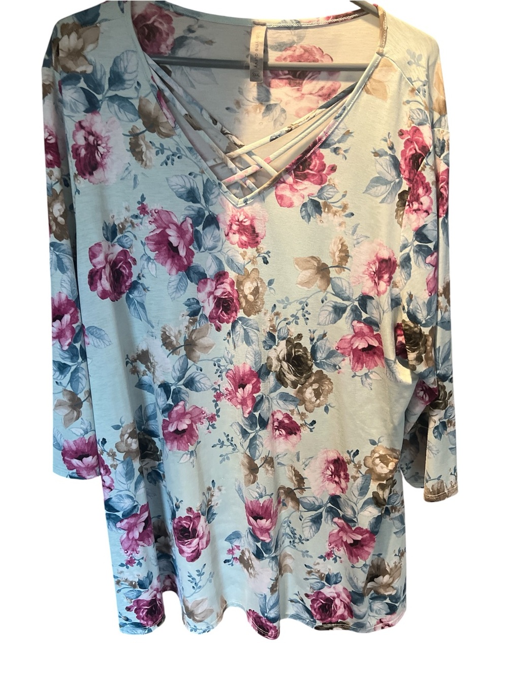 Floral Crisscross V-Neck Women's Top - Pink & Blue